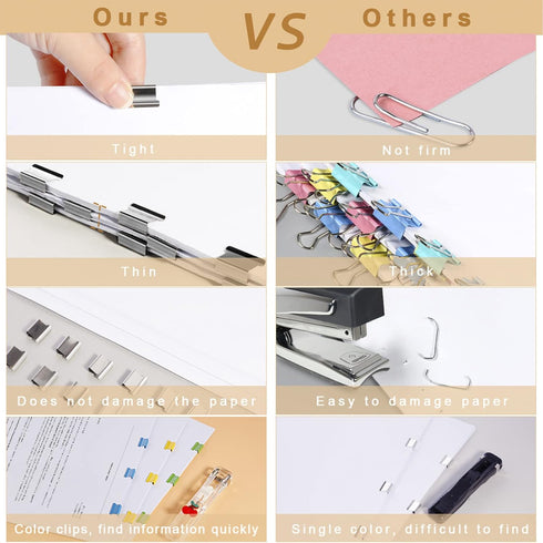 6pcs Paper Clip Dispenser,Clam Clip Dispensers with 200 Metal Refill Clips,Handheld Reusable Creative Stapler Push Clamp File...