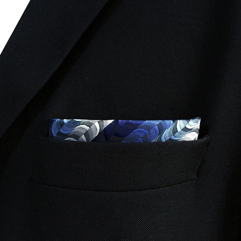 SHLAX&WING Ripple Blue Mens Pocket Square Silk Hanky Business Wedding Gift...