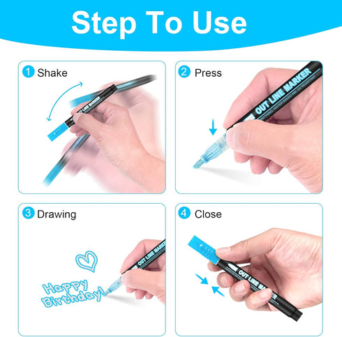 Outline Markers Self-outline Metallic Markers, 12 Colors Double Line Outline Markers, Super Squiggles Shimmer Outline Glitter Pen Set for Christma...