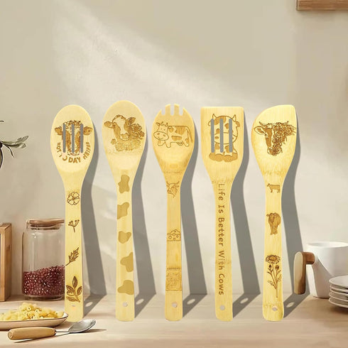 Cow Gifts for Women, Kitchen Decor Cooking Utensils Set include Unique Bamboo Cooking Spoons Apron, Personalized Christmas Mother's Day Housewarmi...