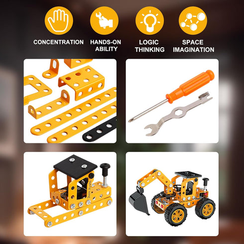 Erector Sets Metal Assembly Toys Model Excavator Kits STEM Projects Model Car Kits to Build Jixin Xyzhi Birthday Gifts for Kids 8-16 Yellow...