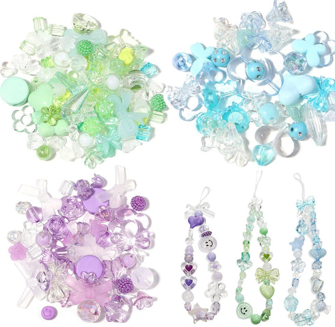 170~210pcs Cute Assorted Beads for Jewelry Making Acrylic Kawaii Aesthetic Beads for Bracelets Making Flower Butterfly Beads Bulk Necklaces DIY Mo...