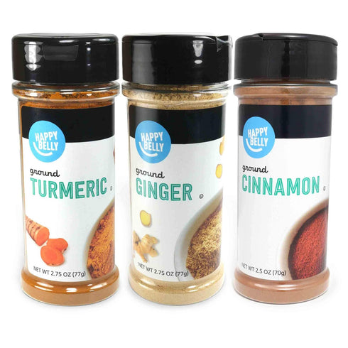 Amazon Brand - Happy Belly Wellness Spices (Cinnamon, Ginger, Turmeric), Set of 3...