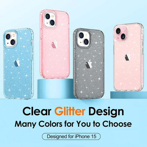 Hython Case for iPhone 15 Case Glitter, Cute Clear Glitter Sparkly Shiny Bling Sparkle Cover, Anti-Scratch Soft TPU Thin Slim Fit Shockproof Prote...
