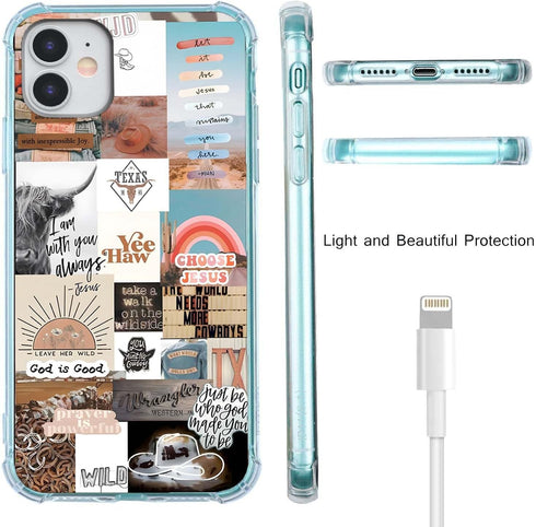 Jesus and Cowboy Case for iPhone 11,Christian Quotes and Western Collage Case for for Men Women,Trendy TPU Bumper Case for iPhone 11...