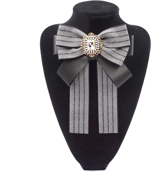 Topz black bow brooch for women large ribbon collar pin cravat Womens bow tie rhinestone brooch pin jabot bowtie for men necktie shirt decoration ...