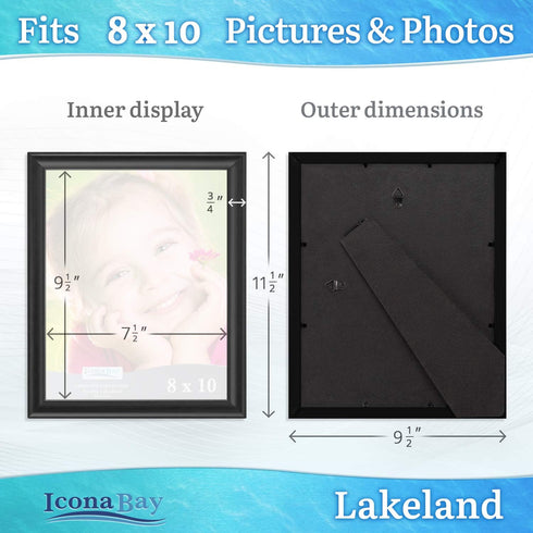 Icona Bay 8x10 Black Picture Frame - Contemporary Photo Frame 8 x 10 - Composite Wood Frame for Walls or Tabletop - Lakeland Collection...