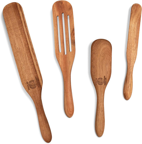 As Seen on TV, Mad Hungry Spurtle 4pc Set, Acacia Premium Wood Finish, Cooking Utensils For Non Stick Cookware, Baking, Whisking, Smashing, Scoopi...