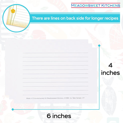 Meadowsweet Kitchens Recipe Card Set - 25 Double Sided Recipe Cards 4 x 6 Inch, Perfect Size Blank Cards for a Recipe Card Box, Make Your Own Pers...