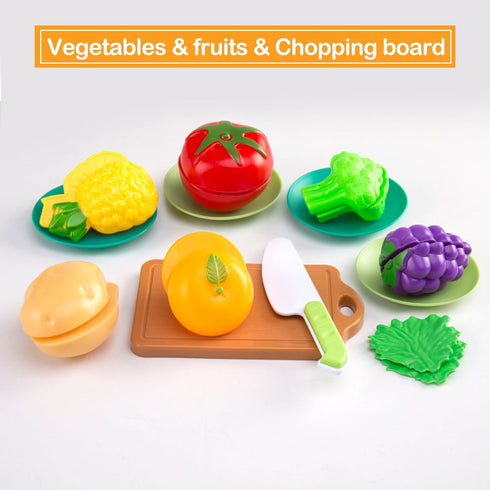 50Pcs Kitchen Playset, Toddler Pretend Cooking with Play Pots and Pans, Utensils Cookware, Daily Food, Fruit &Vegetables Accessories, Learning Gif...