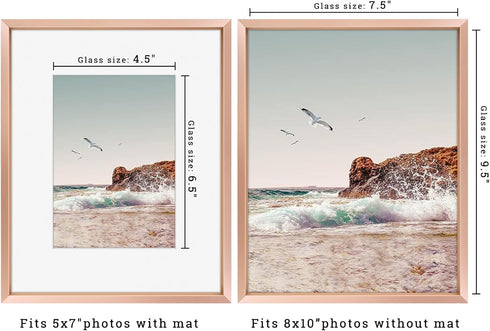 Frametory, 8x10 Metal Picture Frame with Mat for 5x7 Picture & Real Glass, Aluminum Photo Frame Collection (Rose Gold, 1 Pack)...