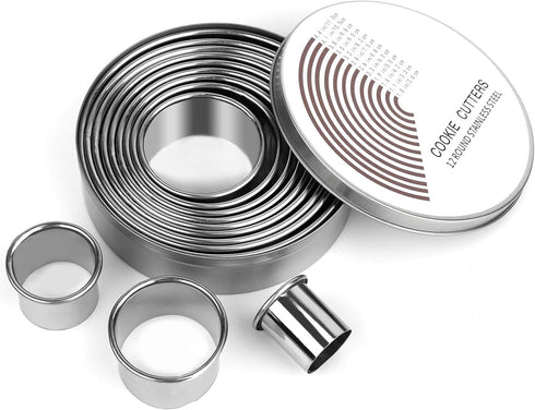 12 Pcs Donut Hole Cookie Biscuit Cutter Set for Baking, Graduated Doughnut Round Cookie Cutters, Metal Scone Circle Cookie Cutters for Frying, Bis...