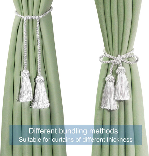 Fenghuangwu Curtain Tiebacks Handmade Decorative Curtain Holdbacks Rope with Tassel (White, 4P)...