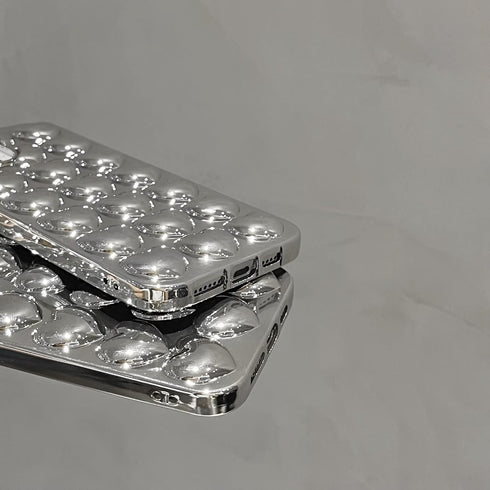 3D Love Heart Plating Silver Phone Case Compatible with iPhone 13 Pro Max,Electroplated Heart-shaped Luxury Retro Slim Soft Protective Bling Glitt...