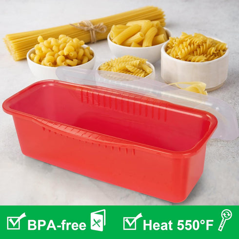 Potahouse® Microwave Pasta Cooker with Strainer Lid, Quick Cooking in 10-15 Min Spaghetti Cooker Microwave Steamer for Dorm Kitchen Offices Colleg...