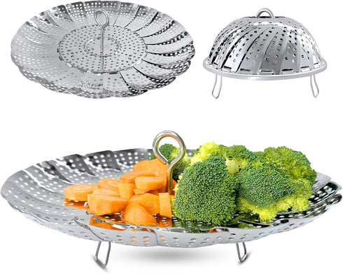 Vegetable Steamer Basket, Premium Stainless Steel Veggie Steamer Basket - Folding Expandable Steamers to Fits Various Size Pot (Extra Large (6.5" ...