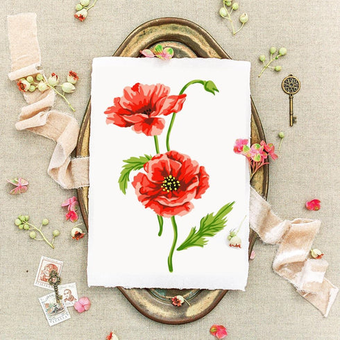 FINGERINSPIRE Layered Poppy Flower Painting Stencil 11.8x11.8 inch Reusable Poppy Wildflower Drawing Template DIY Craft Plant Floral Decoration St...