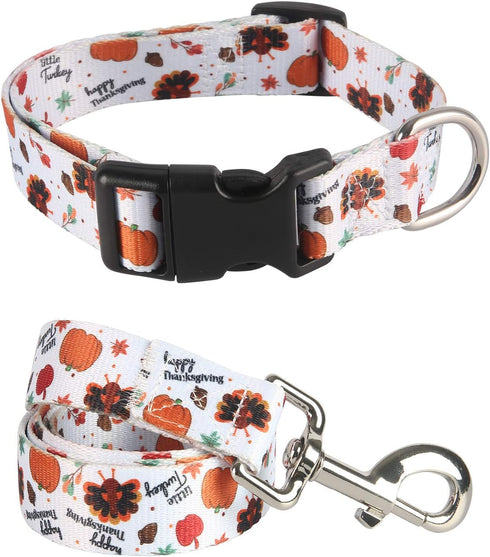 2PCS Dog Thanksgiving Collar with Pet Funny Turkey Leash Set Cat Adjustable Dog Cute Fall Collars for Small Medium Large Pets Dogs Cats (Small)...