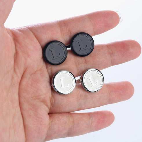 ORAZIO Cufflinks For Men Engraved Initials Cufflinks Silver Black Set Stainless Steel Tuxedo Shirt Cuff Links Letter Alphabet A-Z Gift With Box Fo...