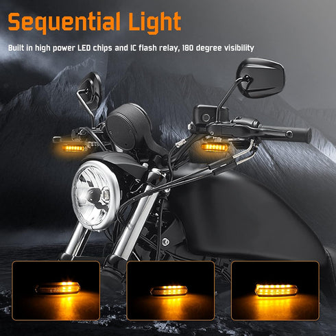 NTHREEAUTO Sequential LED Turn Signals, Flowing Handlebar Marker Light Motorcycle Mini Blinkers Compatible with Harley Dyna Sportster 883 XL1200 R...