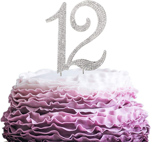 12 Years Birthday Cake Topper - New Best Crystal Rhinestone 12th Wedding Anniversary Or 12 Years Old Cake Topper Party Decoration Silver...