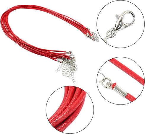 10 Pieces 2mm Red Leather Cord Necklace with Lobster Clasp Ideal for Jewelry Making, Pendants, and Bracelets DIY Projects Beading Supplies...