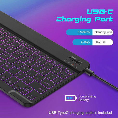 DTTO Bluetooth Keyboard, Wireless Rechargeable Keyboard for Android Tablet Cell Phone Smartphone iPad Pro Air Mini iPhone Windows Surface, Black.....