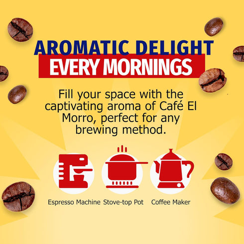 Café El Morro Dark Roast Espresso Ground Coffee, Bulk Coffee, Authentic Puerto Rican Style Coffee, Vacuum Sealed, Ground Espresso Beans, 6 oz (1-P...