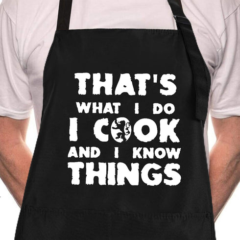 Rosoz Funny BBQ Black Chef Aprons for Men, I Cook and I Know Things Adjustable Kitchen Cooking Aprons with Pocket Waterproof Oil Proof Father’s Da...