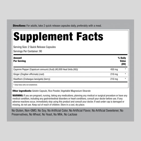 Piping Rock Cayenne Pepper Capsules | 180 Count | Capsicum Annuum | Plus Ginger and Hawthorn Berry | Herbal Supplement | Non-GMO, Gluten Free...