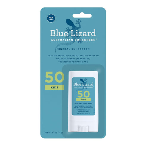 BLUE LIZARD Mineral Sunscreen Stick with Zinc Oxide SPF 50+ Water Resistant UVA/UVB Protection Easy to Apply Fragrance Free, Kids, Unscented, 0.5 ...