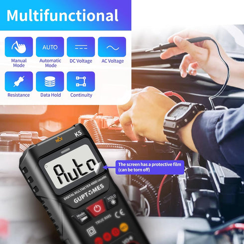 Digital Multimeter, Intelligent Voltage Tester with Automatic & Manual Mode, 4000 Counts Voltmeter Measures AC/DC Voltage, Resistance, Continuity ...