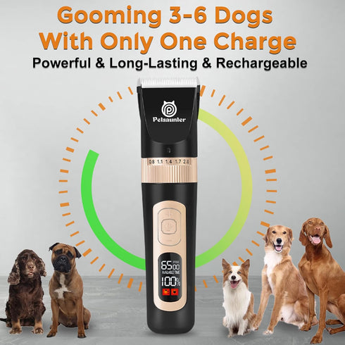 Dog Clippers for Grooming, 4-Speed & LCD, Low Noise Electric Dog Trimmer for Grooming, Cordless Rechargeable Dog Hair Clippers, Super Quiet for Do...