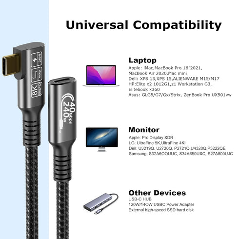 USB C 4 Extension Cable, with Thunderbolt 4 Cable, 240 W Charging Cable, 40 Gbps Data Cable, 8K @ 60Hz 4K, PD3.1, USB C Female Cable, for Hub, Doc...