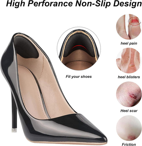 Heel Pads for Shoes That are Too Big - 4 Pairs Foamed Cotton Heel Cushions for Pain Relief & Tighter Fit - Heel Grips for Men Women's Shoes (Black...