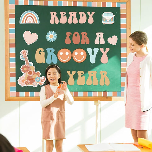 ZOiiWA Groovy Retro Bulletin Board Decoration Groovy Hippie Classroom Decoration Set Boho Ready for A Groovy Year Hippie Bulletin Board Kit School...