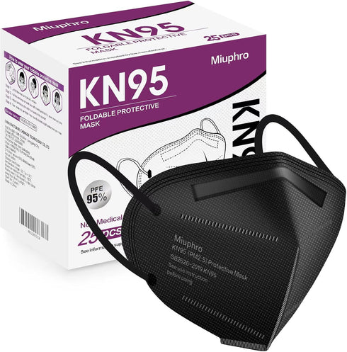 KN95 Disposable Face Mask 25 Pack 5-Ply Breathable Safety Masks Against PM2.5, Disposable Respirator Protection Mask for Men and Women Black...