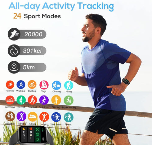 Smart Watch for Men Women Fitness Tracker with Heart Rate Sleep Monitor Step Tracker IP68 Waterproof Pedometer 24 Sport Modes Smartwatch for Andro...