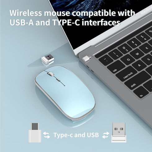 Wireless Mouse Chargeable Portable Silent Wireless Mouse USB and Type-C Dual Mode Wireless Mouse 3 adjustable DPI for Laptop, Mac, MacBook, Androi...