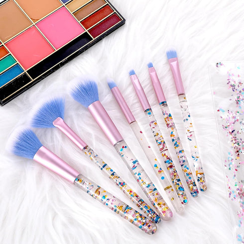 7 Pack Makeup Brush Set Stylish Glitter Cosmetics Brushes Kit Professional Blending Brush with Crystal Sequins Handle for Eye Shadow Eyeliner Foun...