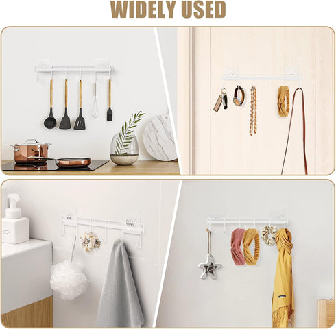 Kitchen Utensil Rack Wall Mount, White Adhesive Kitchen Utensil Hanger No Drilling Kitchen Utensil Holder Space Saving Kitchen Wall Hooks for Kitc...