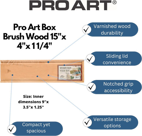 PRO ART Wood Brush Box 15"x 4"x 1.25"...