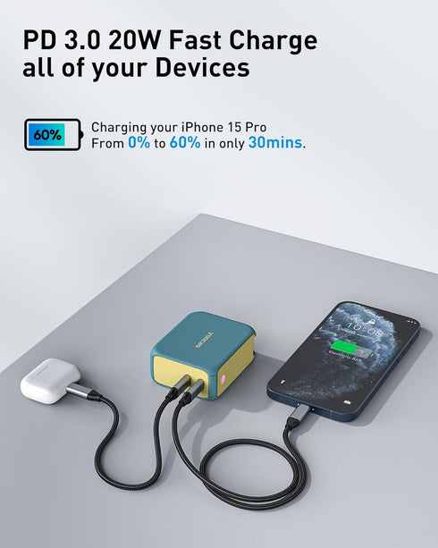 Power Bank, 2in1 Hybrid Charger-5000mAh 20W Portable Charger with 45W GaN Charger-USB C Dual Ports for MacBook, Dell, Samsung, iPhone, iPad, Switc...