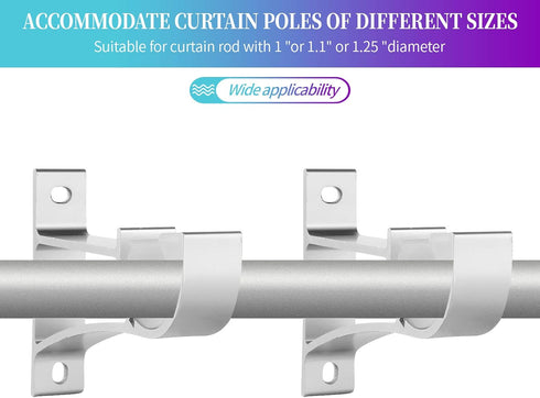 Sturdy Curtain Rod Brackets, Silver, Holds 1 Inch to 1 1/4 Inch Rods, Wall Mount, Set of 2...