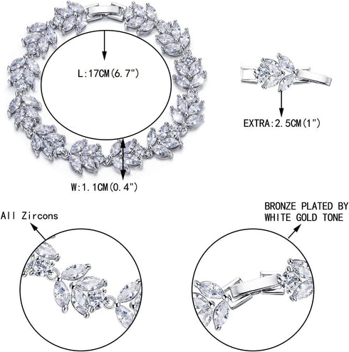 EVER FAITH Wedding Jewerly Hand Accessory Prong Cubic Zirconia Birthstone Marquise Leaf Elegant Tennis Bracelet...
