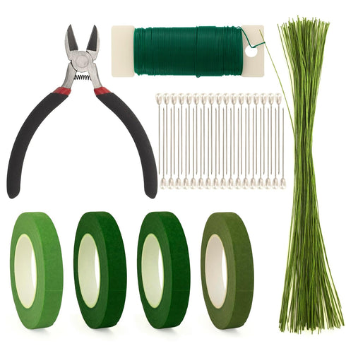 Floral Arrangement Kit, Green Floral Tape Floral Stem Wire Floral Wire Boutonniere Flower pin and Wire Cutter Tools Kit for Bouquet Stem Wrap Flor...