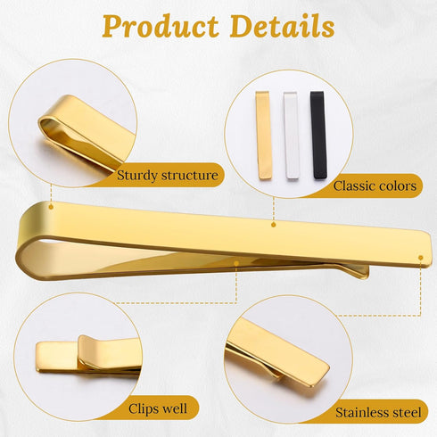 3Pcs Black Silver Gold Classic Tie Clips, Stainless Steel Necktie Tie Bar Pinch Suitable for Men Wedding Anniversary Business Father's Day Gifts...