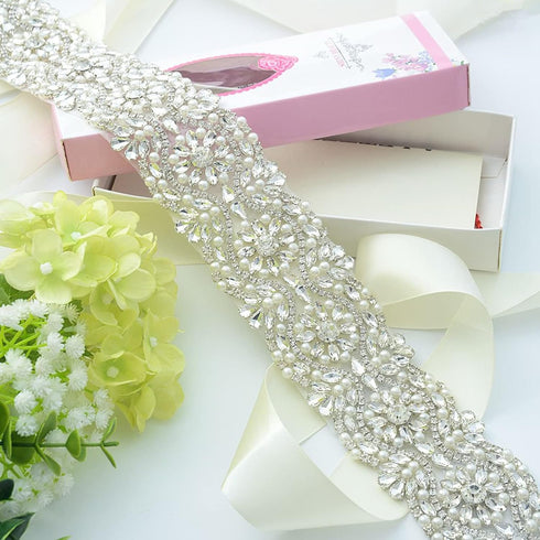 ShiDianYi Ivory Wedding Belt with Rhinestone Applique - Bridal & Bridesmaid Sash...