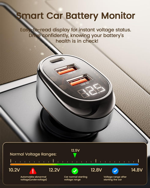 Essager Car Charger 125W Super Fast Charging with USB PD/PPS/QC 3.0(Voltmeter&LED Lights) Universal Quick Charge for 12-24V Car Cigarette Lighter ...