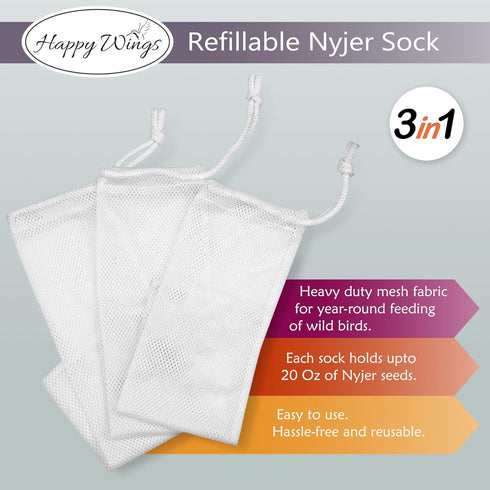 Refillable Nyjer/Thistle Empty Sock - Pack of 6 I Bird Feeder...